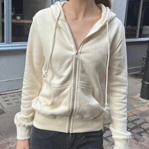 Brandy Melville Christy Zip Up Cream Hoodie one size